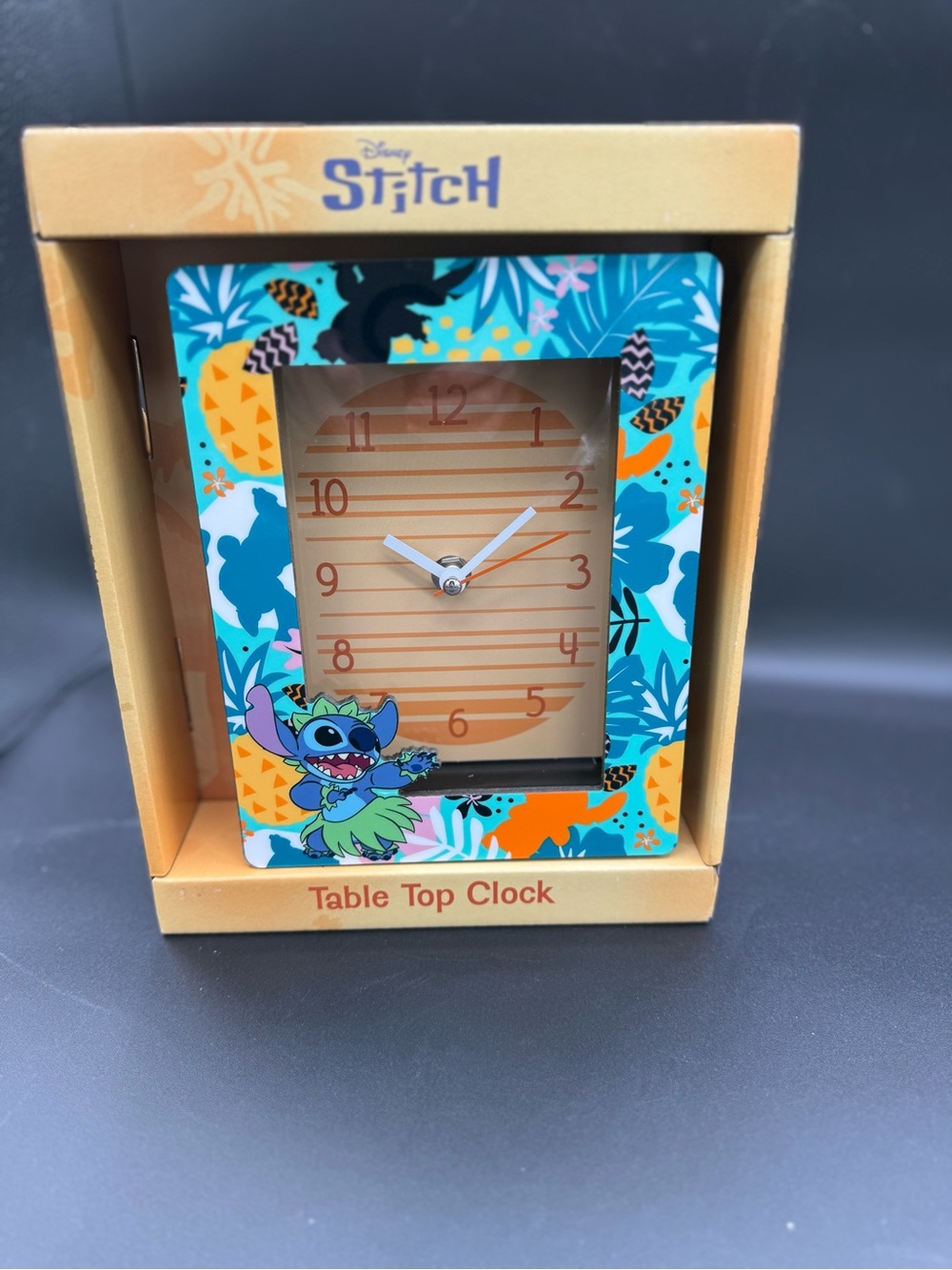Disney Stitch Teal and Orange Tropical Table Clock